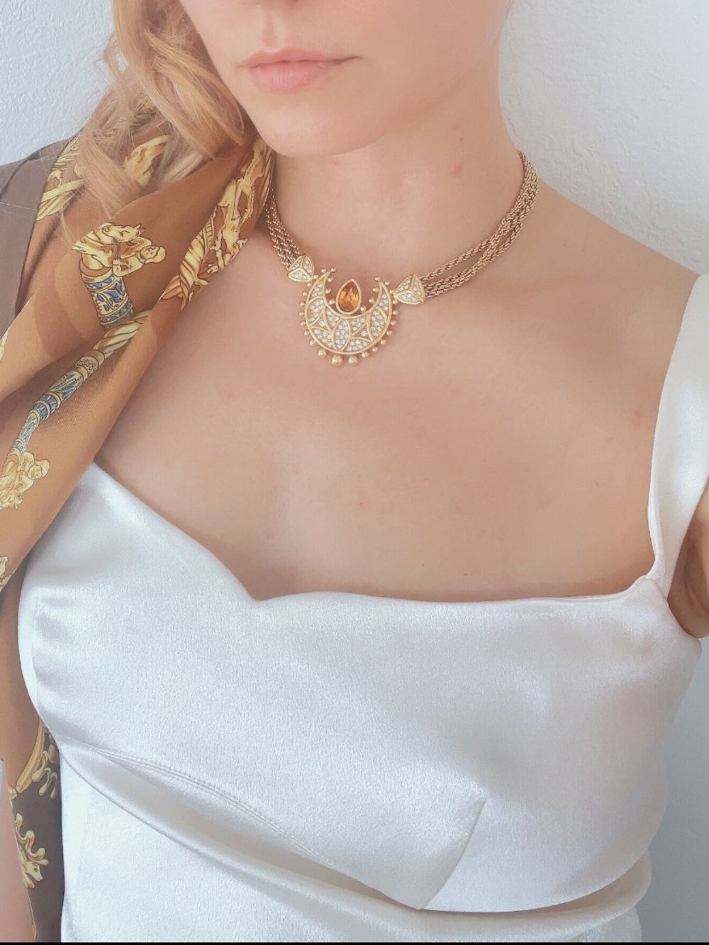 CHRISTIAN DIOR Vintage Crescent Moon Jewelled Choker Necklace